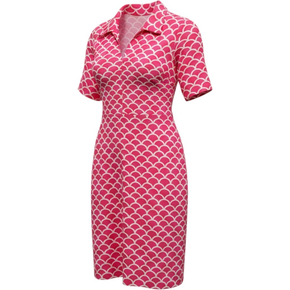 Katherine Way Nola Shift Dress Pink White Scallop Print 3/4 Sleeve Size XL